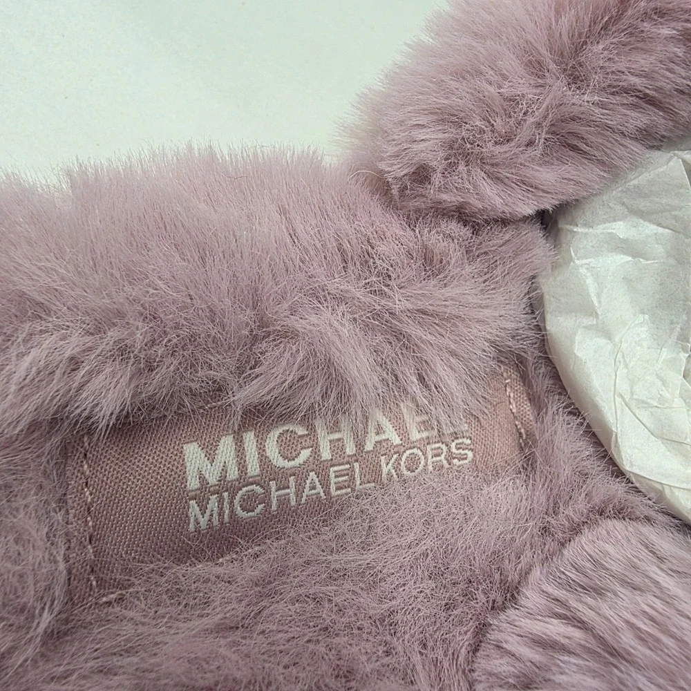 Michael Kors Janis Slipper Women 6 Royal Pink New Glitter Faux Fur 40F2JAFA2D